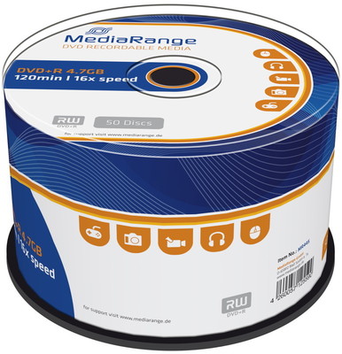 50 Mediarange Rohlinge DVD+R 4,7GB 16x Spindel