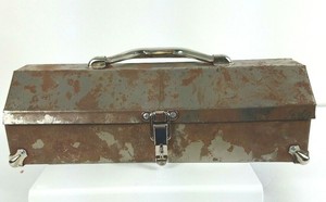 Vintage-Small-Rusty-Conical-Metal-Tool-Box-Industrial-Steampunk-homemade