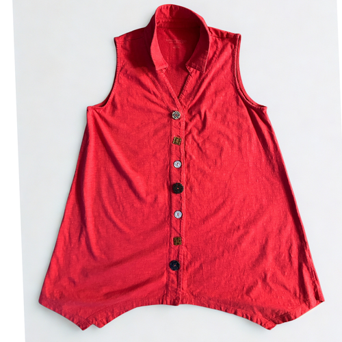 Soft Surroundings Button Vest Women M Red Artsy Boho Cottagecore Festival
