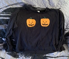 H&M Divided Womens Halloween Black Long Sleeved T-Shirt W/ 2 Pumpkins Size XL