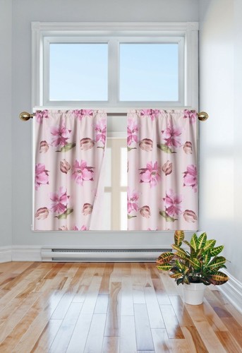 2PC KITCHEN RESTAURANT TIER BLACKOUT FAUX SILKY GROMMET WINDOW CURTAIN PANEL D24 - Picture 41 of 52