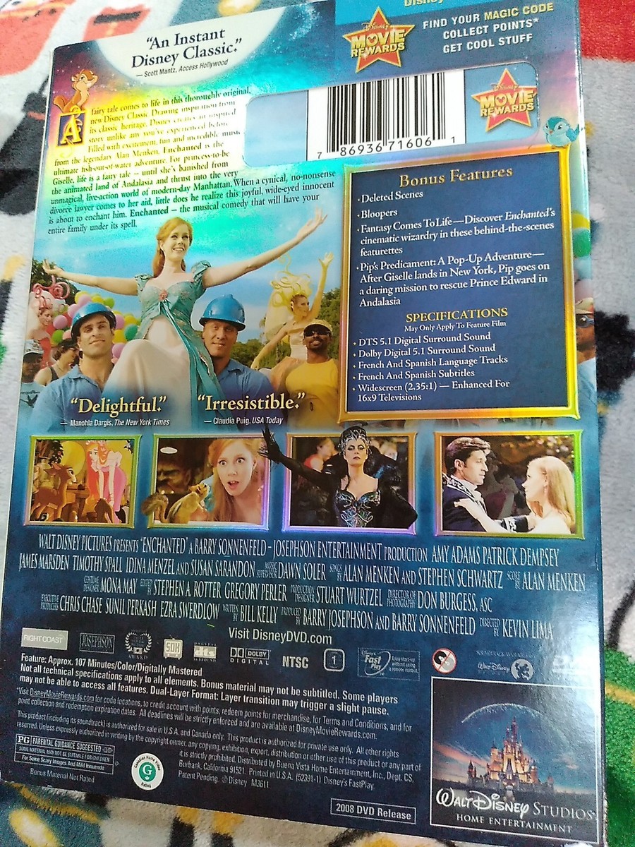 Walt Disney's ENCHANTED Widescreen DVD Movie includes Bloopers