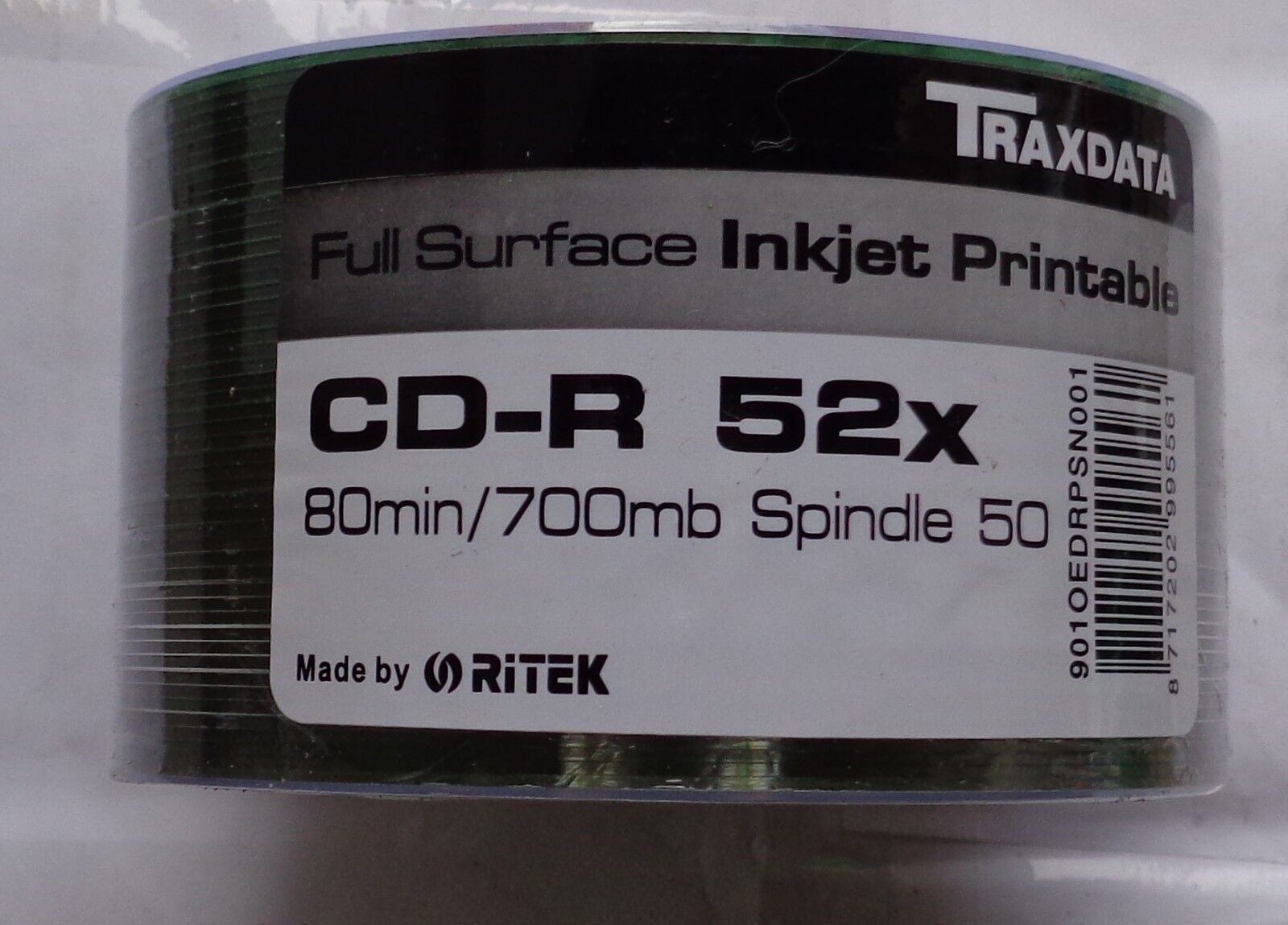 50 Traxdata Full Face Inkjet Printable White CD-R 52x Blank Discs 700MB CDR