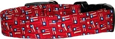 Mini Flags On Red Patriotic American Handmade Dog Collar
