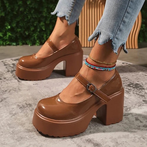 Zapatos de tacón alto con plataforma gruesa rosa para mujer 2025 otoño correas al tobillo Mary - Imagen 10 de 27