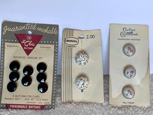 Lot Of Vintage Buttons 15 Genuine Jet / Rhinestone Painted/ Crystal 1oz Cards - Picture 10 of 12