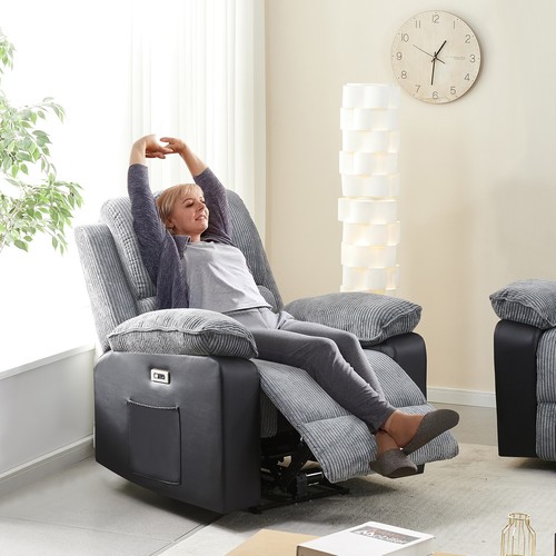Electric Recliner 1/2 Sofa Armchair Cord Fabric Massage Heat Lounge Living Room - Picture 8 of 38