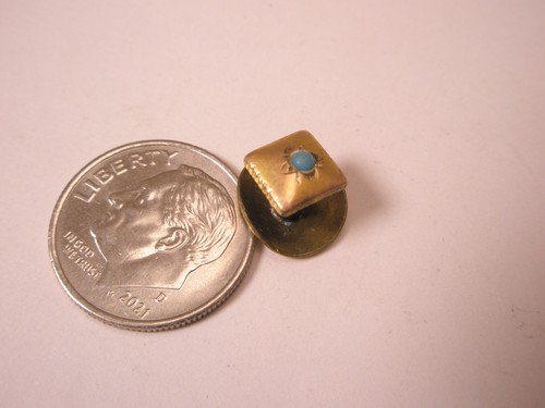 SINGLES(1) 1/4" Gold Plated & Turquoise Vintage Formal Shirt Stud Button g60 - Picture 2 of 7