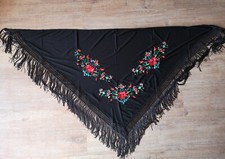 Flamencotuch aus Spanien Stola Schultertuch Flamenco-Tuch Blumen schwarz G