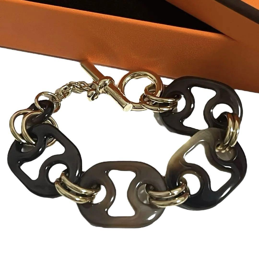 Hermes Buffalo Leather Eurydice Bracelet with Chain Detail from Japan