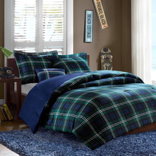 Mi Zone Comforter Set 86" x 90" Full/Queen Imported Polyester Plaid Blue 4-Piece