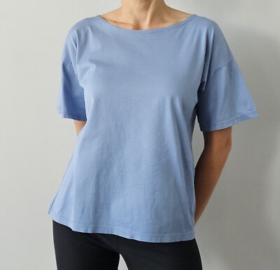 Rodier Paris Women's Short Wide Sleeve Blue T-Shirt Cotton 