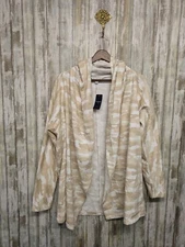 Lucky Brand Neutral Beige Tan Camouflage Open Cardigan Hooded Women's Large NWT 
