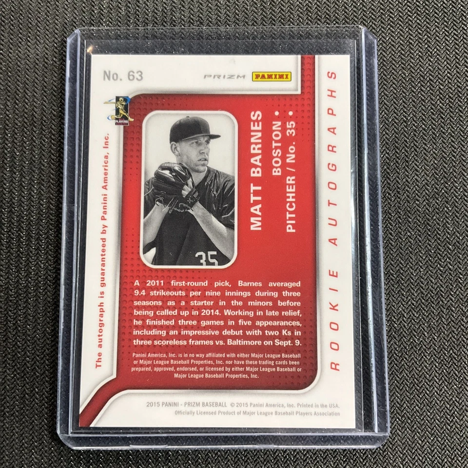 Prizm Baseball Matt Barnes RC 2015 automático dorado/10📈 Foto 2 de 2
