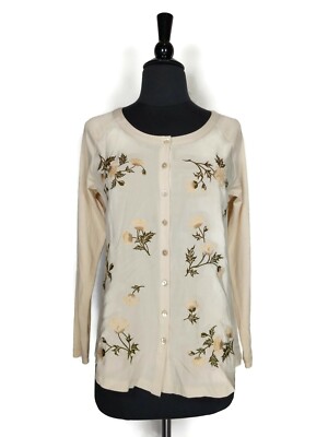 J Jill Long Sleeve Floral Round Neck Button Up Beige Tunic Top Size XS Petite