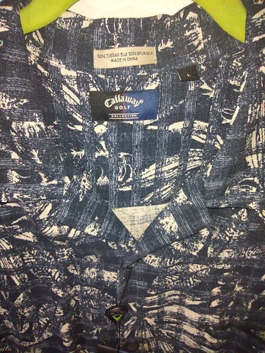 Callaway Golf Men's Large Blue & Beige Short Sleeve Button Up Silk Shirt NWT - Picture 4 of 10