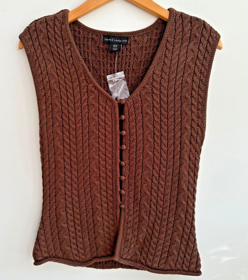 House of Harlow Sweater Vest Women's Size XSMALL Brown Cable Knit Minimalist