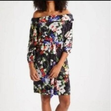 Banana Republic Black Floral Off The Shoulder Dress