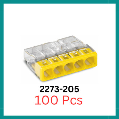 WAGO 2273-205, COMPACT Terminal Connector for solid conductors, 5-Pin, 100-Piece