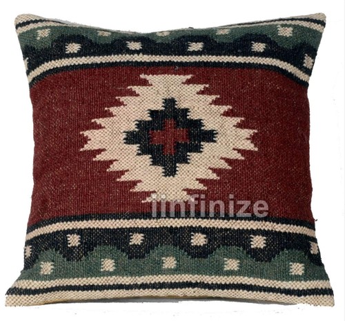 Set of 2 Handwoven Rustic Eco-friendly wool jute throw pillow cover with zipper - Picture 24 of 59