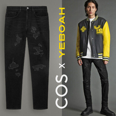 NP~110  COS x Yeboah slim fit Jeans clean black, distressed, London Street Style
