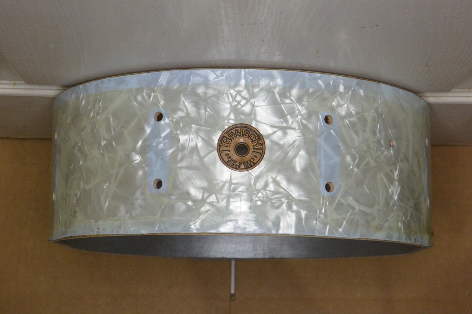 60's GRETSCH 4103 8-LUG SNARE DRUM SHELL WHITE PEARL w ROUND BADGE for SET! J503