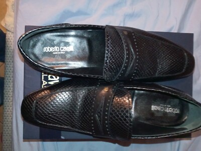 Cavalli Class Size 10 Men Embossed Snake Leather Loafers 
