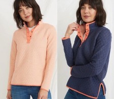 Marine Layer Womens Quilted Snap Pullover Jacket X-Large Peach  Navy nwot