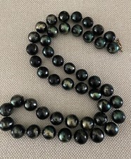 Vintage Early Plastic Beaded Necklace - Green Tones 30" Estate