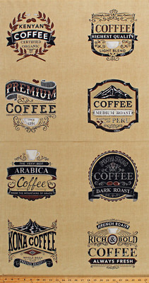 23'' X 44'' Panel Coffee Roasts Cafe Brew Tan Burlap-Look Cotton Fabric (D505.32)