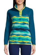 NWT LANDS' END HERITAGE M 10 12 TEAL MOUNTAIN OMBRE SNAP MOCK FLEECE PULLOVER