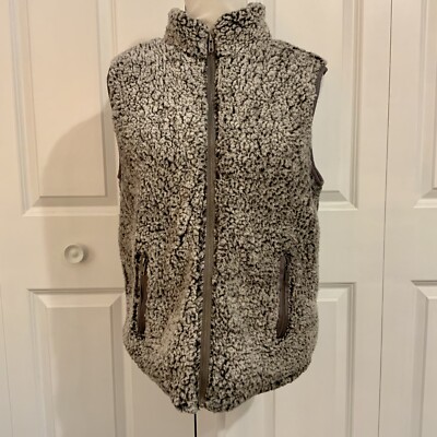 Thread & Supply Women's Grey Sherpa Vest Collared Zippered Pockets Small