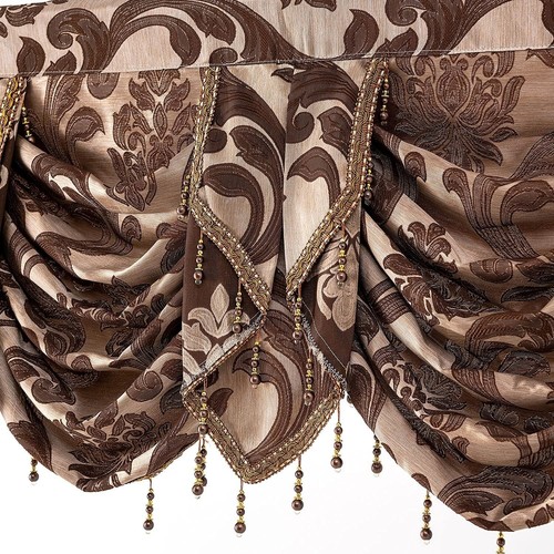 Semi-Sheer Waterfall Swag Valance - Brown Floral Design for Windows - Picture 5 of 8