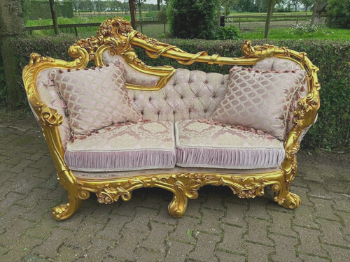 Sofa Couch Rococo Throne Gold Pink Damask Baroque Vintage Luxury Handcrafted - Picture 19 of 23