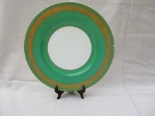 TIFFANY CO / MINTON GOLD ENCRUSTED BAND AND GREEN EMBOSSED LARGE DINNER PLATE C 