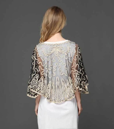 Women Sheer Bolero Shrug Handcraft Jacket Top Cape Poncho Plus Size Wedding 8-16 - Picture 4 of 11