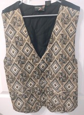 Thums Up For Him Tapestry Vest Mens Size Medium Argyle Black And Gold