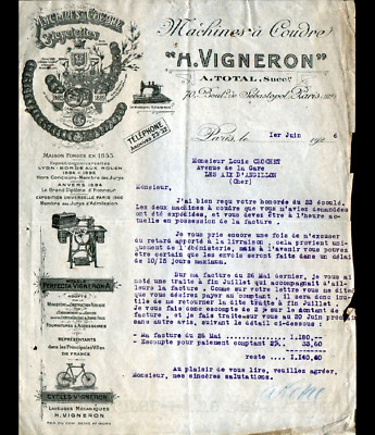 PARIS (III°) CYCLES & PERFECT SEWING MACHINES ''H. WINEMAKER / A. TOTAL'' 1926
