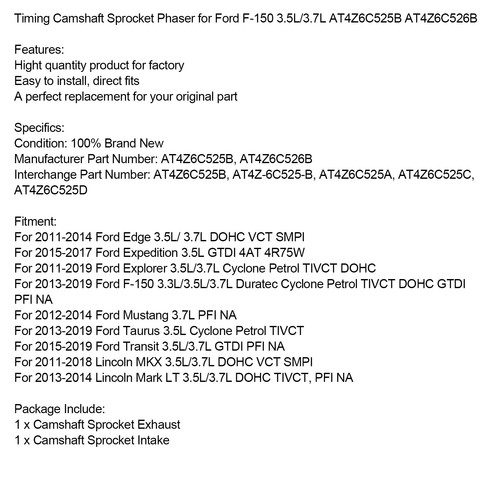 Timing Camshaft Sprocket Phaser fits Ford F-150 3.7L/3.5L AT4Z6C525B AT4Z6C526B - Picture 10 of 13