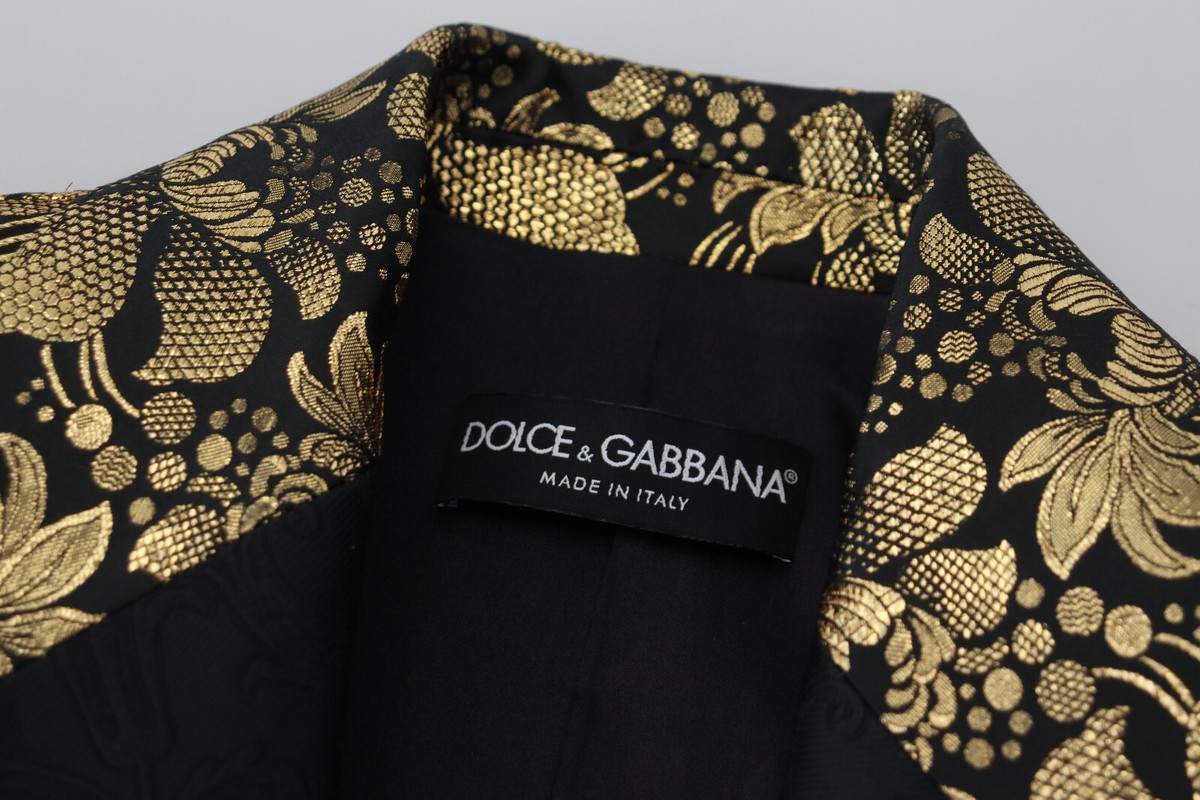 DOLCE & GABBANA Jacket Blazer Black Gold Jacquard Coat IT40