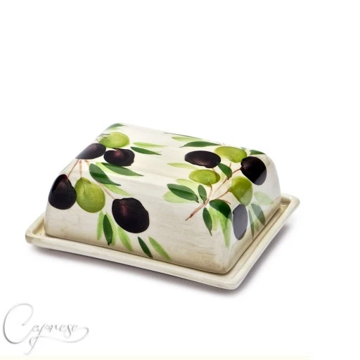 Bassano Ceramic Butter Dish Olive Motif 5 Cm High From Italy New