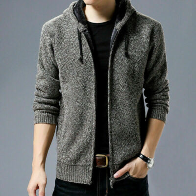 Herren Jacke Strickjacke Verdicken Warm Kapuzen Top Lockere Bluse Outwear Winter