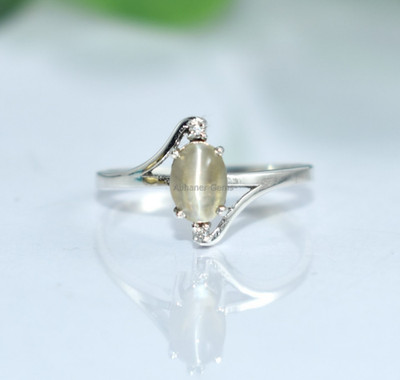 Top Quality Cats Eye Chrysoberyl And Diamond Ring in 925 Sterling Silver Lucky