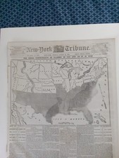 1863 Civil War U.S. Map Of The Rebel Confederacy - New York Tribune Newspaper