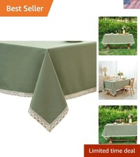 Spill Proof and Wrinkle Free Sage Green Tablecloth with Elegant Lace Trim 52x70