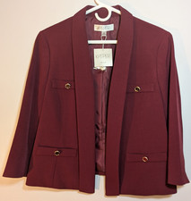 Kasper Women's Petite 14P Burgundy Open Front Lined Stretch Blazer Jacket