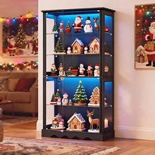 Gurexl 71" Display Cabinet with Glass Doors, Curio Cabinet with Locks & Lights