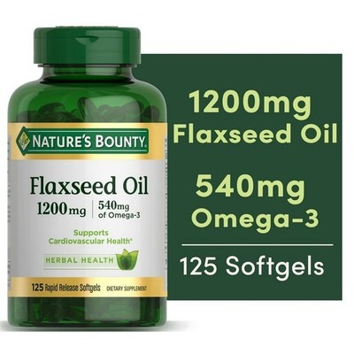 Nature's Bounty Flaxseed Oil 1200mg Softgels 540mg Of Omega-3   125 ct  exp 2/27