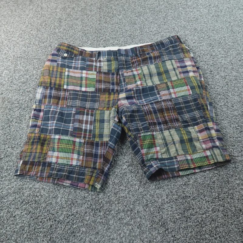 VTG Polo Ralph Lauren Shorts Mens 42 Patchwork Madras Plaid Golf Preppy 90s Y2K