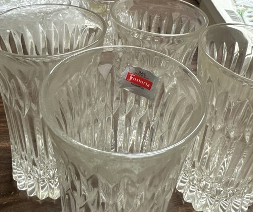 VTG Fostoria Monarch 24% Lead Crystal 5” Tall Glasses Set Of 4 . Brand New - Picture 2 of 4